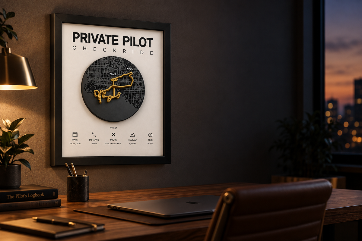 FlightFrame Dark artwork displayed in a sophisticated home office